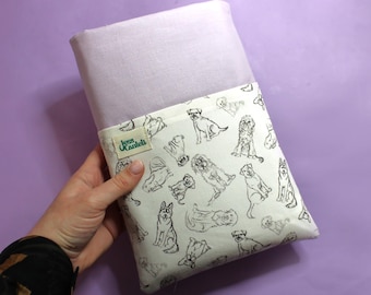 Dog Book Sleeve with Pocket for Books, Kindles and Small Tablet | Dog Line Art Print Book Cosy, Ideal Reading Accessory & Bookish Gift Idea
