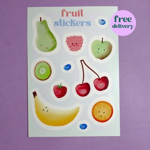 Fruit Sticker Sheet for Planners/Journaling | Cute Colourful Sticker Pack with 11 Fruits, incl. Strawberry, Apple Kiwi etc. | Sticker Gifts