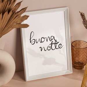 Buona Notte Italian Wall Print Good Night Minimalist Bedroom Print Italian Gifts for the Bedroom or Nursery image 2