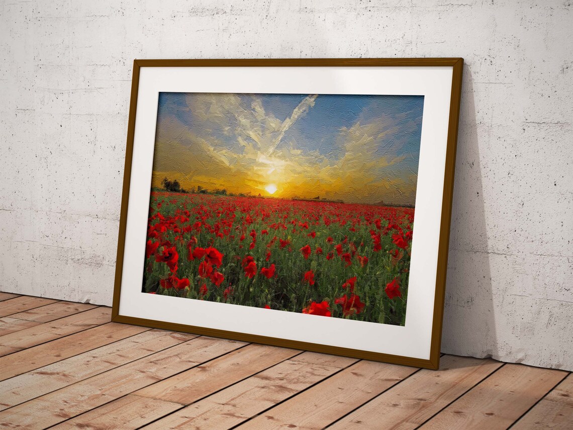 Painted Poppy Field Sunrise  Sunset  Instant Downloadable 