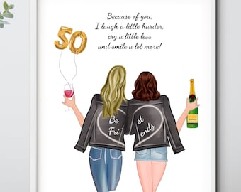 50th Birthday best friend, 50 years of being fabulous, 50 birthday gift for women, Birthday print, best friend birthday print , personalized