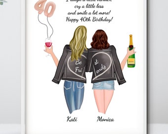 40th Birthday best friend, 40 years of being fabulous, 40 birthday gift for women, Birthday print, best friend birthday print , personalized