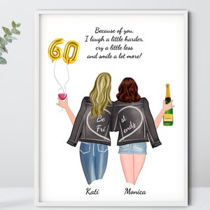 60th Birthday best friend, 60 years of being fabulous, 60 birthday gift for women, Birthday print, best friend birthday print , personalized