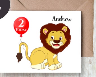 gepersonaliseerde 2 jaar oude kaart, jongen verjaardagskaart, peuter, dier verjaardagskaart, safari verjaardagskaart, 2e verjaardagskaart, elke naam, jongen, hem