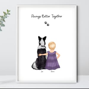 Personalized Wall Art of Pet and Girl Father&#39;s Day gift for kid with dog Custom Dog Lover gift Digital Dog Portrait Personalized Pet and Kid