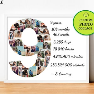 Custom 9 Year Anniversary Collage, Anniversary Gift for Husband, 9th Year Gift, Marriage Anniversary Gift, Personalize Number Photo Collage