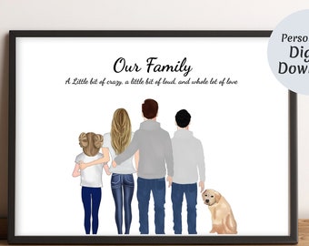 Personalized Family Portrait, Custom Family Portrait Illustration, Christmas Gift, Family Drawing, Family Gift Ideas Xmas Present for family