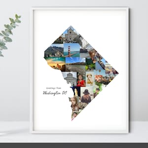 Collage de fotos con el mapa de Washington DC Regalo de recuerdo de viaje personalizado del Distrito de Columbia Hecho a medida con sus imágenes Regalo fotográfico de Washington DC
