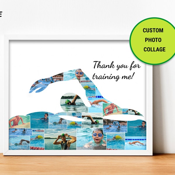 Nageur Photo Collage-Natation Collage-Nageur Cadeau-Nageur Collage-Cadeau Pour Entraîneur De Natation Cadeau-Imprimable Collage-Personnalisé Collage-Sport Cadeau