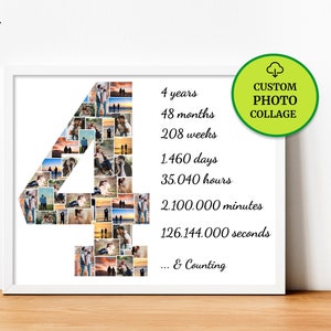 Custom 4th Anniversary Gift Collage, Fourth Anniversary Gift for Husband, Linen Anniversary Gift, 4th Wedding Gift for Wife, Number Collage