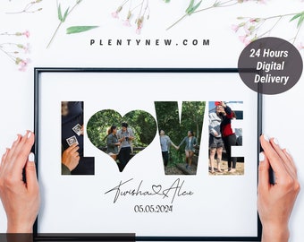 Couple Photo Collage, Love Photo Collage, Anniversary Gifts, Family Gift, Couple Gift, Gifts for Him, Gifts for Her, Heart Collage Template
