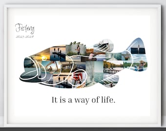 Bass Fish custom photo collage gift, personalised fishing git for fishermen, Fishing dad poster, Fishing Gifts For Men, Gifts for him