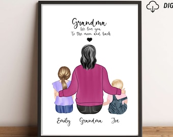 Personalized Gift for Grandma from Grandkids, Grandma Gift for Birthday, Nana Gift, Custom Family Portrait with Grandchildren, Grandmother