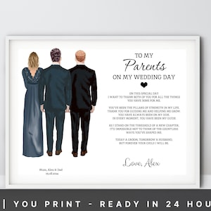 Hochzeitsgeschenk für die Eltern des Bräutigams am Hochzeitstag, Hochzeitsillustration der Eltern vom Sohn, personalisierte Bräutigam Mama Papa Zeichnung