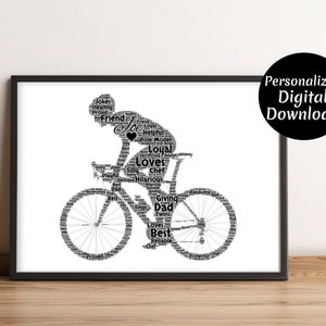 Personalised Cyclist Print - Custom Word Wall Art - Birthday, Fathers Day Cycling Bike Gifts - For Him, Her, Boys, Girls, Men, Women, dad