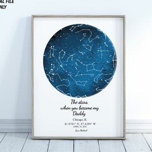 Sternenkarte Druck | Vatertag | Personalisiertes Geschenk für Papa | Die Sterne an dem Tag, an dem du mein Vater wurdest | Familie | Sterne | Himmel | Papa Geschenk digital