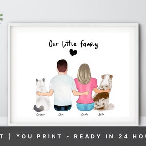 Mother's Day Gift for couple with pet, Anniversary/Birthday gift, Custom Couple Portrait with Pet, Fur Family, Personalized Couple Dog Print