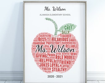 Personalized Teacher Appreciation Gift Apple with Student Names Word Art Canvas Class Gift End of the Year Gift Custom Digital Printed