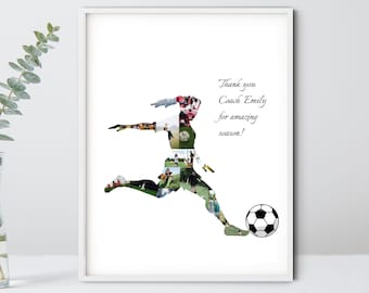 Soccer football team custom photo collage gift for coach and players, Men and Women Football coach end of season thank you collage gift