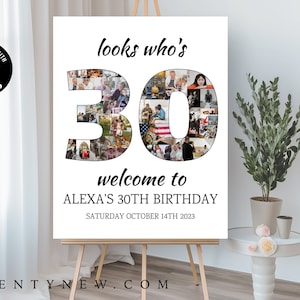 30th Birthday Photo Collage TEMPLATE, Look Who&#39;s 30, Photo Montage Display Poster, Digital Download DIY, Customizable Photo Collage Board