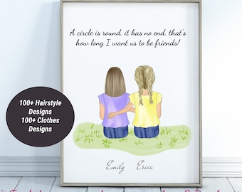 Personalised Friendship Gift | Childhood Friendship Print | Little Girls | Kids Best Friends | Kids Birthday Gift |  Best Friend Gift