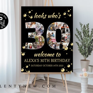 PLANTILLA de collage de fotos de 30 cumpleaños negro, mira quién tiene 30 años, póster de exhibición de montaje, descarga digital DIY, tablero de collage de fotos personalizable