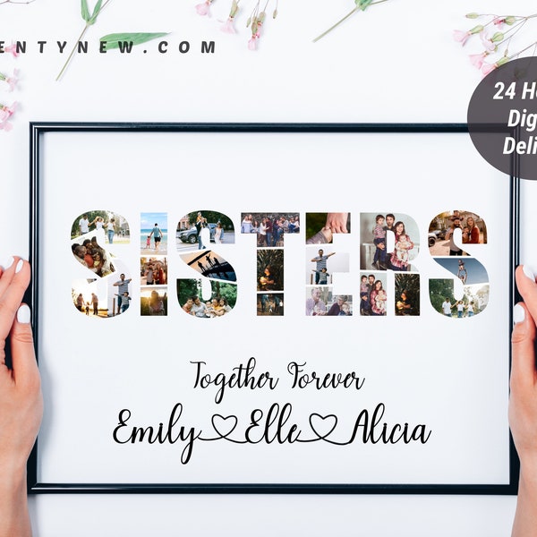 Sisters Photo Collage, Personalized Picture Collage, Gifts For Sister, Unique Gifts For Sisters, Birthday Gift For Her, PRINTABLE FILE