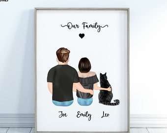 Personalized Gift, Cat and Owner Gift, Personalised Handmade Cat Print, Custom Cat Owner Gift, Custom Family Pet Portrait, Cat Lovers Gift