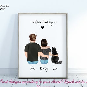 Personalized Gift, Cat and Owner Gift, Personalised Handmade Cat Print, Custom Cat Owner Gift, Custom Family Pet Portrait, Cat Lovers Gift