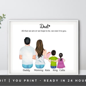 Custom Family Portrait with Pets, Family Gifts Fathers Day Gift for Mom Dad from Daughter, Personalized Family Wall Art Illustration Drawing