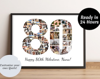 80er Geburtstag Fotocollage, 80er Jahrestag, 80er Geburtstag druckbar, 80er Geburtstag Geschenk personalisiert, Bilder Collage Collage Kunst