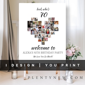 Decoración del 70 cumpleaños, Collage de fotos del corazón, Mira quién tiene 70, Tablero de fotos personalizable Decoración del 70 cumpleaños Descarga digital Ideas de regalos