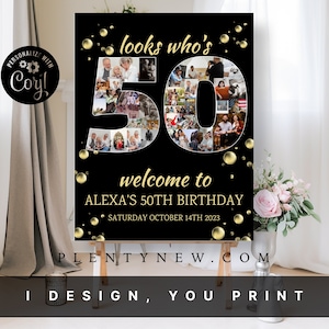 Look Who's 50, Fotocollage-VORLAGE zum 50. Geburtstag, anpassbare Fotocollagentafel, Fotomontage-Display-Poster, digitaler Download DIY