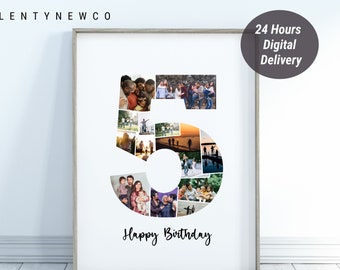 5th Birthday Photo Collage, 5th Anniversary Photo Collage, Fifth Birthday Gift Ideas, Fifth Anniversary Gift Ideas, PRINTABLE FILE Birthday