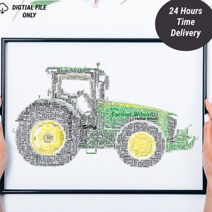 Personalised Tractor Print - Farmer Word Wall Art Digital- Fathers Day, Birthday Gifts - For Him, Men, Boys - Dad, Daddy, Grandad, Husband