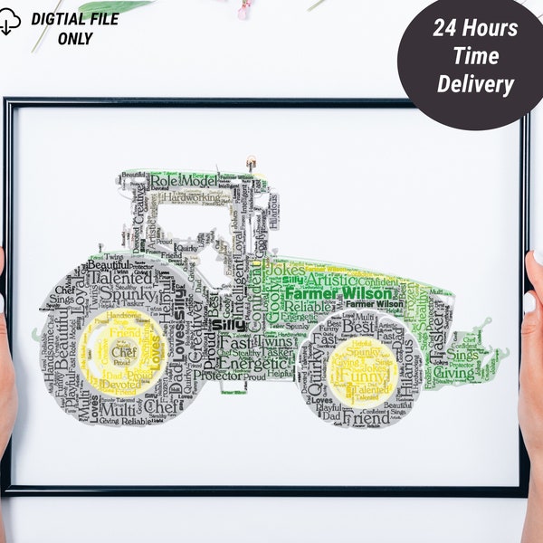 Impresión personalizada de tractor - Farmer Word Wall Art Digital- Día de los Padres, Regalos de Cumpleaños - Para Él, Hombres, Niños - Papá, Papá, Abuelo, Marido