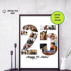 Regalo de cumpleaños número 25, collage de fotos de cumpleaños, regalo de mejor amiga, regalo de fotografía digital, regalo para ella, regalo para él, regalo imprimible, regalo personalizado