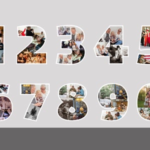 Number photo collage, Sports number photo collage, Birthday collage gift frame, Age number collage frame, photos inside numbers Personalized