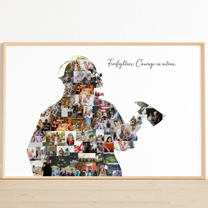 Firefighter gifts: custom photo collage celebrating firefighting milestones.