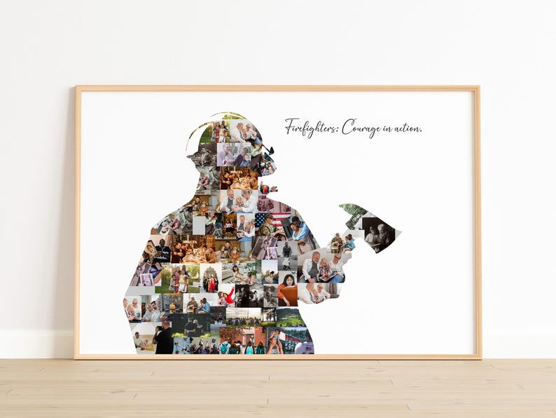 Firefighter gifts: custom photo collage celebrating firefighting milestones.