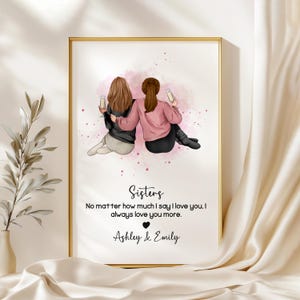 Stampa personalizzata per sorelle, regalo personalizzato per il compleanno della sorella, regalo ricordo unico da parte della sorella, migliore amica, regalo artistico della sorellanza.