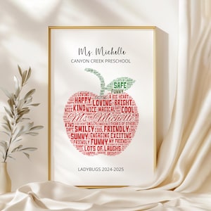 Personalized Teacher Appreciation Gift Apple with Student Names Word Art Canvas Class Gift End of the Year Gift Custom Digital Printed