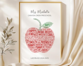 Personalized Class Names, Class Gift, End of year, Teacher Gift, Personalized, Teacher present, thank you, appreciation, apple word art