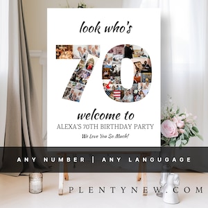 Mira quién tiene 70 años, collage de fotos del 70 cumpleaños, tablero de collage de fotos personalizable, póster de exhibición de montaje fotográfico, descarga personalizada de ideas de regalos
