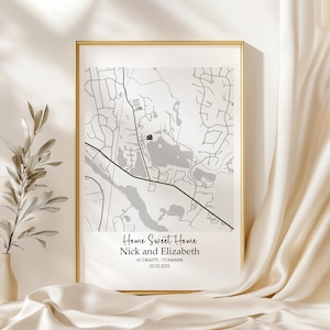 Custom home sweet home map print Personalized housewarming map gift First home address map print Custom new home map wall art