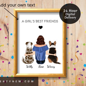 Personalized Wall Art of Pet and Girl, Daughter Birthday Gift, Custom Dog Lover Print, Daughter and Dog, Digital Dog Portrait, Dog mom Gift