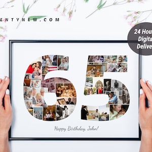 65th Birthday Photo Collage Number Photo Collage 65th Birthday Gift Custom 65th Birthday Number Photo Collage 65th Birthday Anniversary Gift