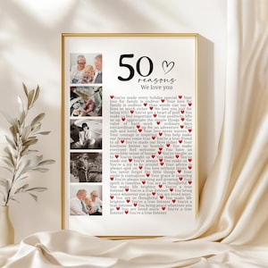 50 Reasons We Love You Poster With Pictures, Personalized 50th Birthday Gift for Him or Her, Personalized 50th Birthday Decor, Gift for him