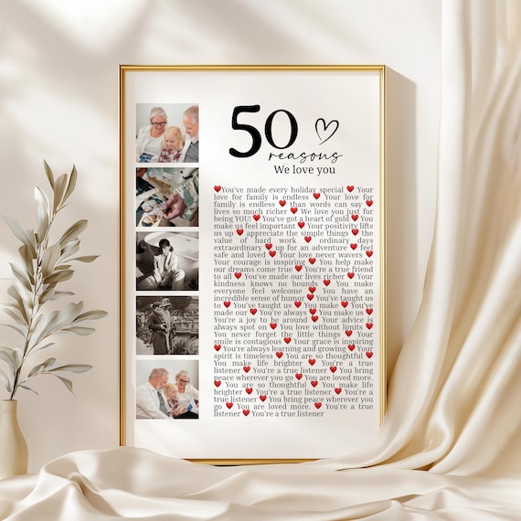 50 Reasons We Love You Poster With Pictures, Personalized 50th