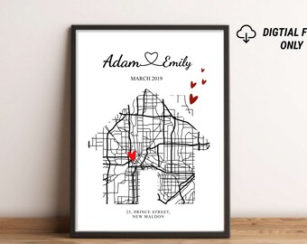 Personalisierte Housewarming Geschenke, personalisierte Home Map, Geschenk für das erste Zuhause für Paare, Home Sweet Home, unser erstes Zuhause, Hauskarte Neues Zuhause